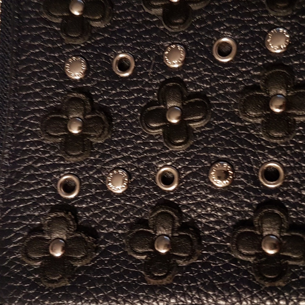 Coach Navy Blue Black Studded Flowers Shoulder Bag - Picture 11 of 14